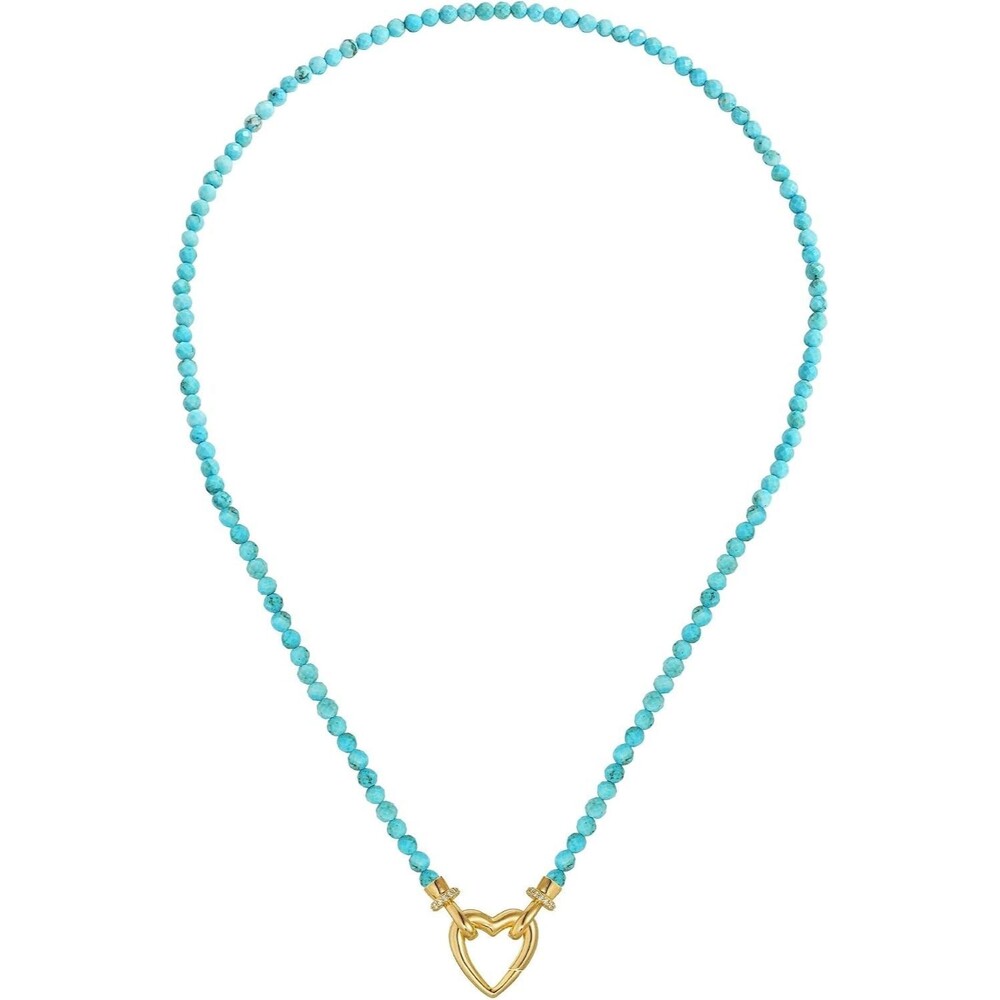 Natural Turquoise Beaded Necklace Gold Tone Open Heart Clasp 16.5 Inch Women